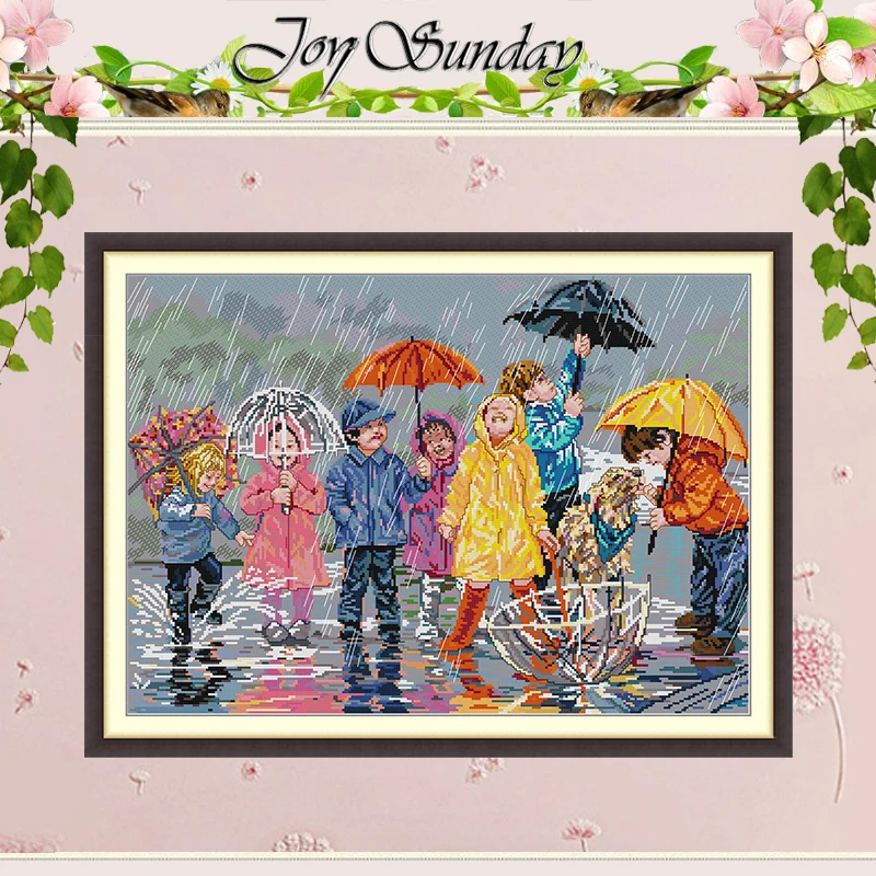 

Набор для вышивания крестиком с узорами «Дети, играющие в дождь», 11CT 14CT 16CT, HD, с нанесенным рисунком, для вышивки и рукоделия