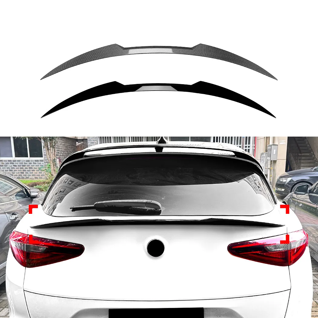 For Alfa Romeo Stelvio 2018-2024 Black / Carbon Look Rear Spoiler Wing Lip Extension Rear Trunk Spoiler Lip Boot Wing Lip