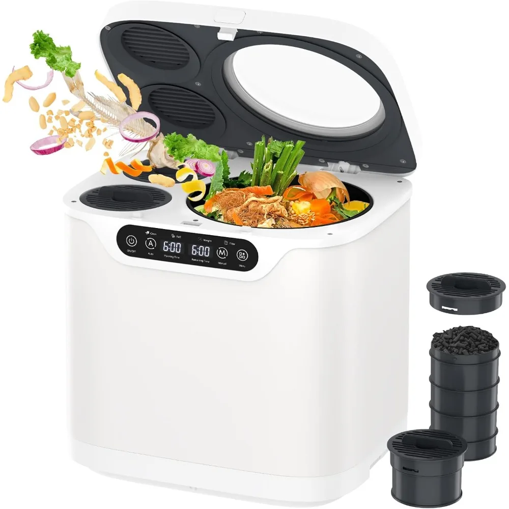 

4L Electric Composter for Kitchen, Smart Indoor Countertop Compost Bin with Timer, Upgraded Grinding Blades, 2 Carbon Filters, A