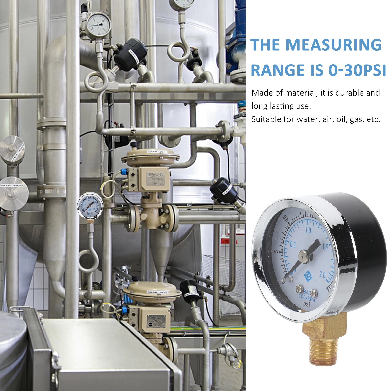 

Mini Vacuum Pressure Gauge 0-30Psi Portable For Air Water Oil Gas Measurement Tester Gage Compressor Tool