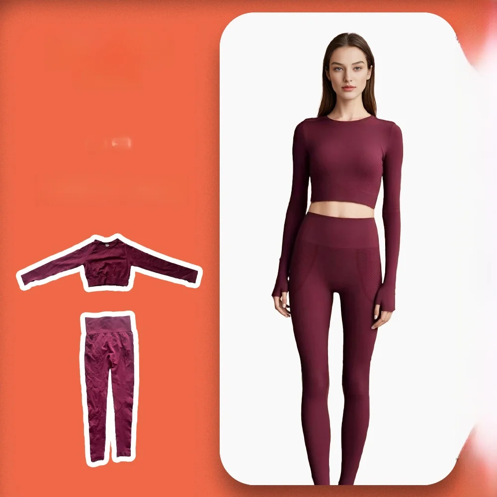 

Женский костюм для йоги с длинными рукавами для фитнеса, бега, спорта, комплект из двух предметов, тренировочный коврик для пилатеса, новинка весны и осени