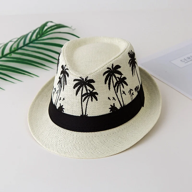 Palm Tree Jazz Hat Sun Protection Unisex Short Brim Straw Hat Shade Breathable Beach Hat Men Summer Cap шляпа женская