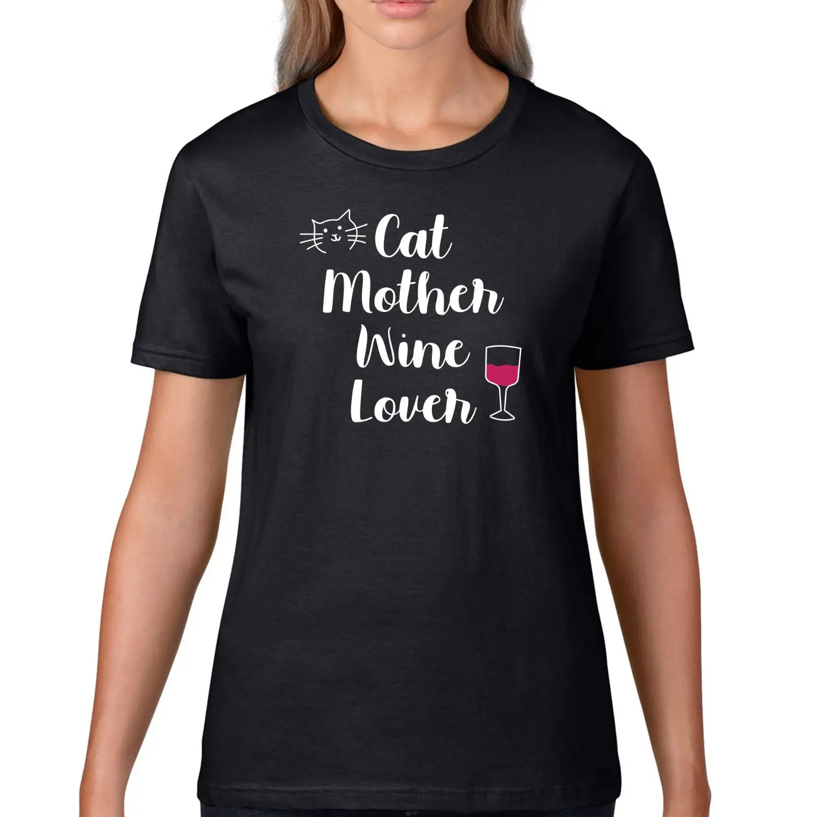 

Cat Mother Wine Lover T Shirt womens Trending mom cats and