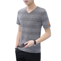 Summer New Homme Hollow T-shirts Fashion V-neck Iron-free Tee Shirts Men Casual Short-sleeved Tops Slim Clothes