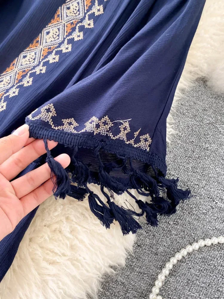 New Bohemian Retro Ethnic Print Sunscreen Shirt Tops Thin Sunscreen Cardigan Tassel Stitching Tops Women GD695