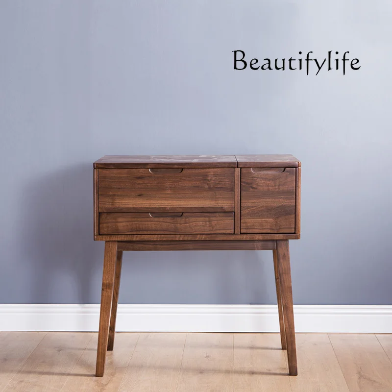 Italian Minimalist Black Walnut Solid Wood Multifunctional Dresser Household Minimalist Japanese Makeup Table