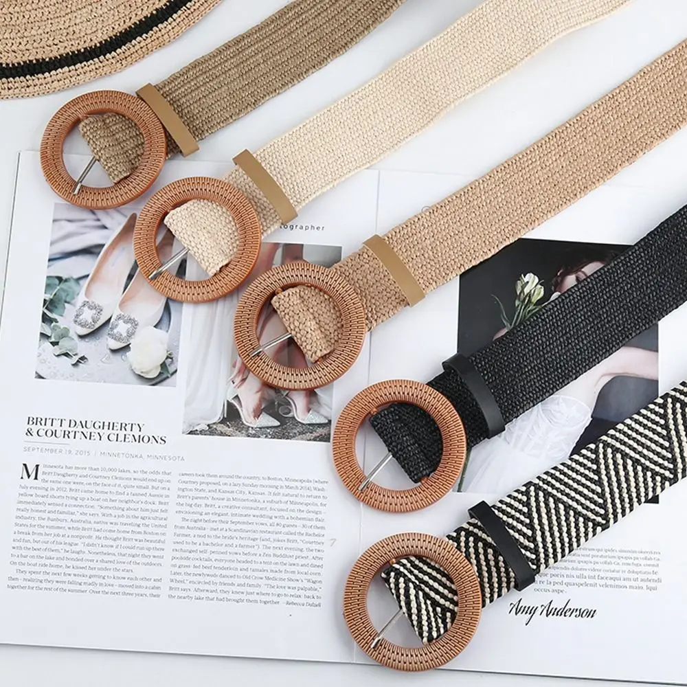 Summer Elastic Bohemian Waist Belt Braided Waistbelt Wide Straw Belt