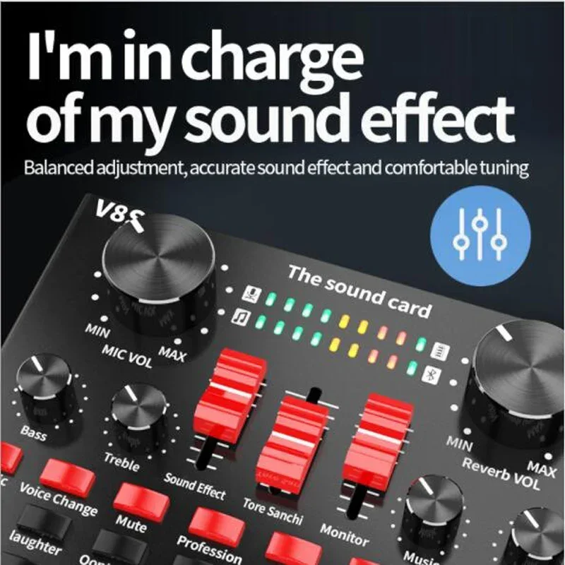 

V8S Bluetooth Sound Card BM800 Condenser Microphone Live Webcast Broadcast Equipment for PC Phone Karaoke Singing Stream Mic