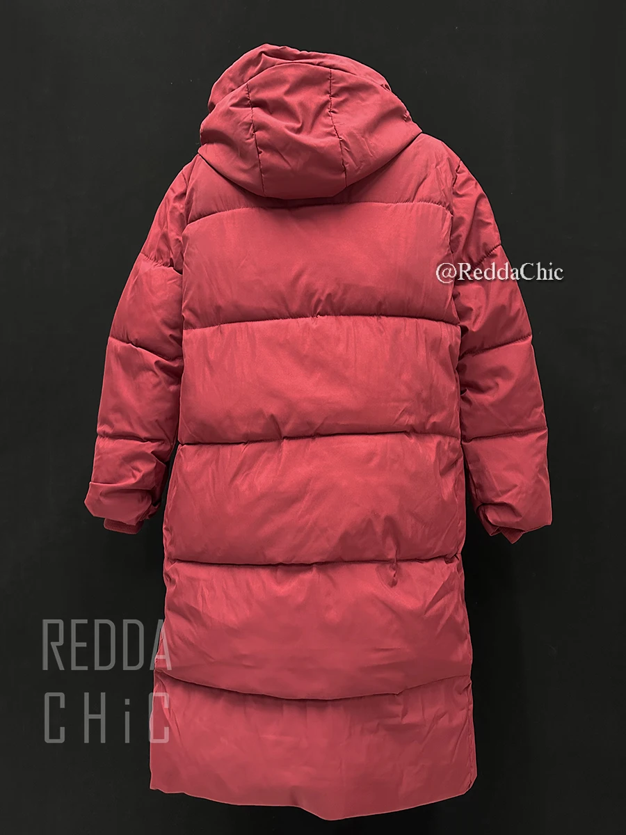 ReddaChic Women Puffer Quilted Coat with Parachute Hood Plain Casual Single-breasted Long Down Jacket Thick Warm Winter Clothes