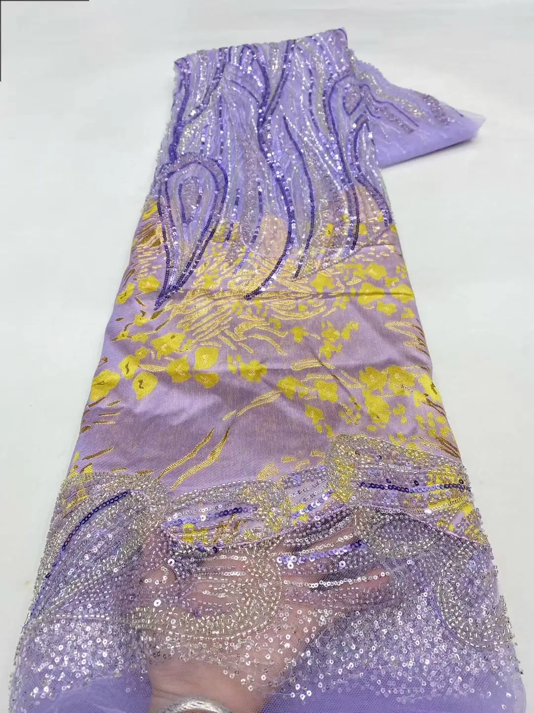 

African Beaded 2025 High Quality Nigerian Sequins With Pearl Lace French Tulle Lace Fabric For Party Dress Sewing