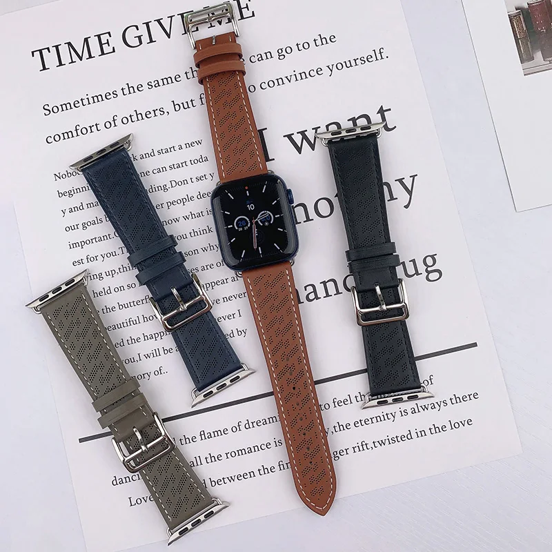 Pulseira de couro respirável para apple watch band 45mm 44mm 42mm 38mm 49mm correa relógio inteligente pulseira iwatch série ultra 6 se 7 8
