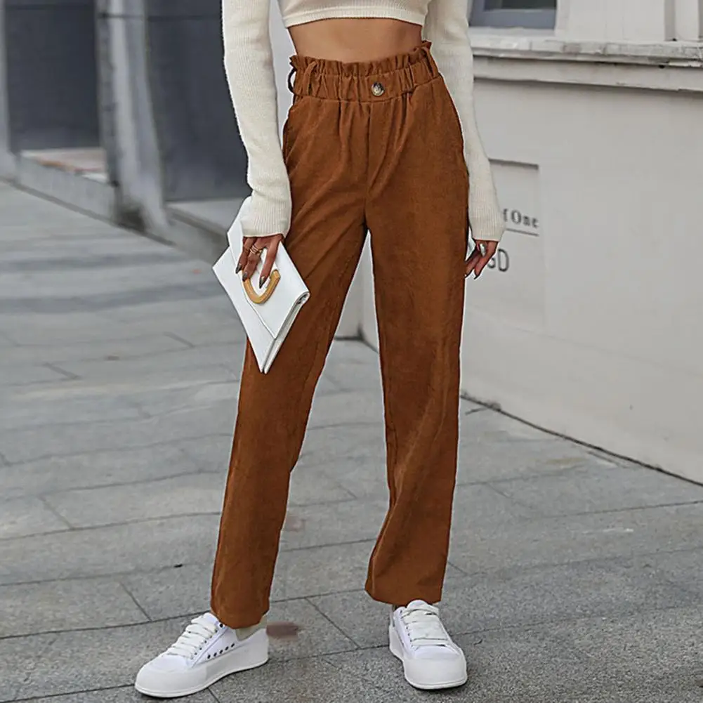 Pantalones elegantes de cintura elástica para Primavera, pantalones elegantes de Color puro para mujer