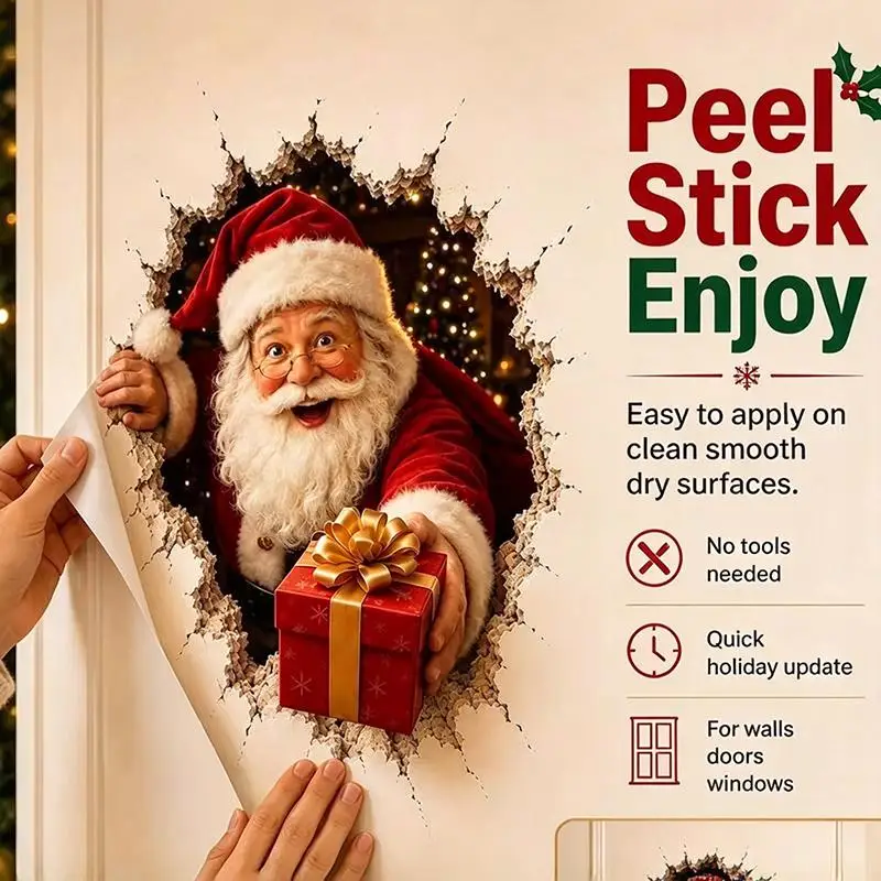 1pc Santa Claus Wall Sticker Self-adhesive Vinyl Decal Christmas Decoration DIY Living Room Bedroom Window Glass Cover Scratche