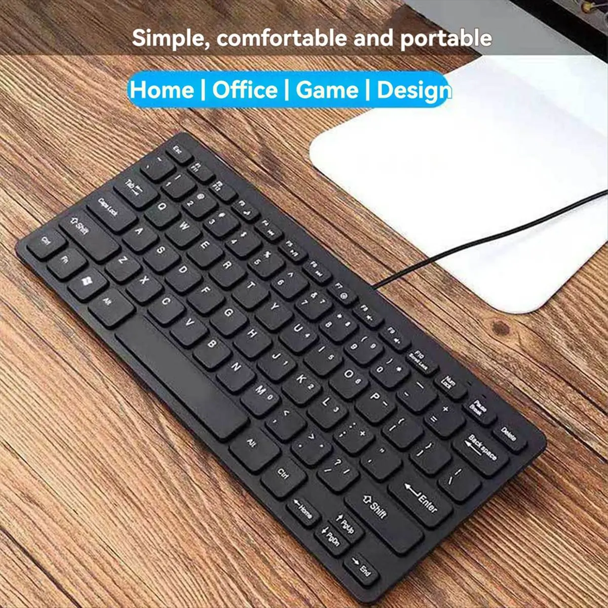 A14G Compact Wired Keyboard USB - Ultra-Thin Keyboard for PC Gaming Keyboard Black