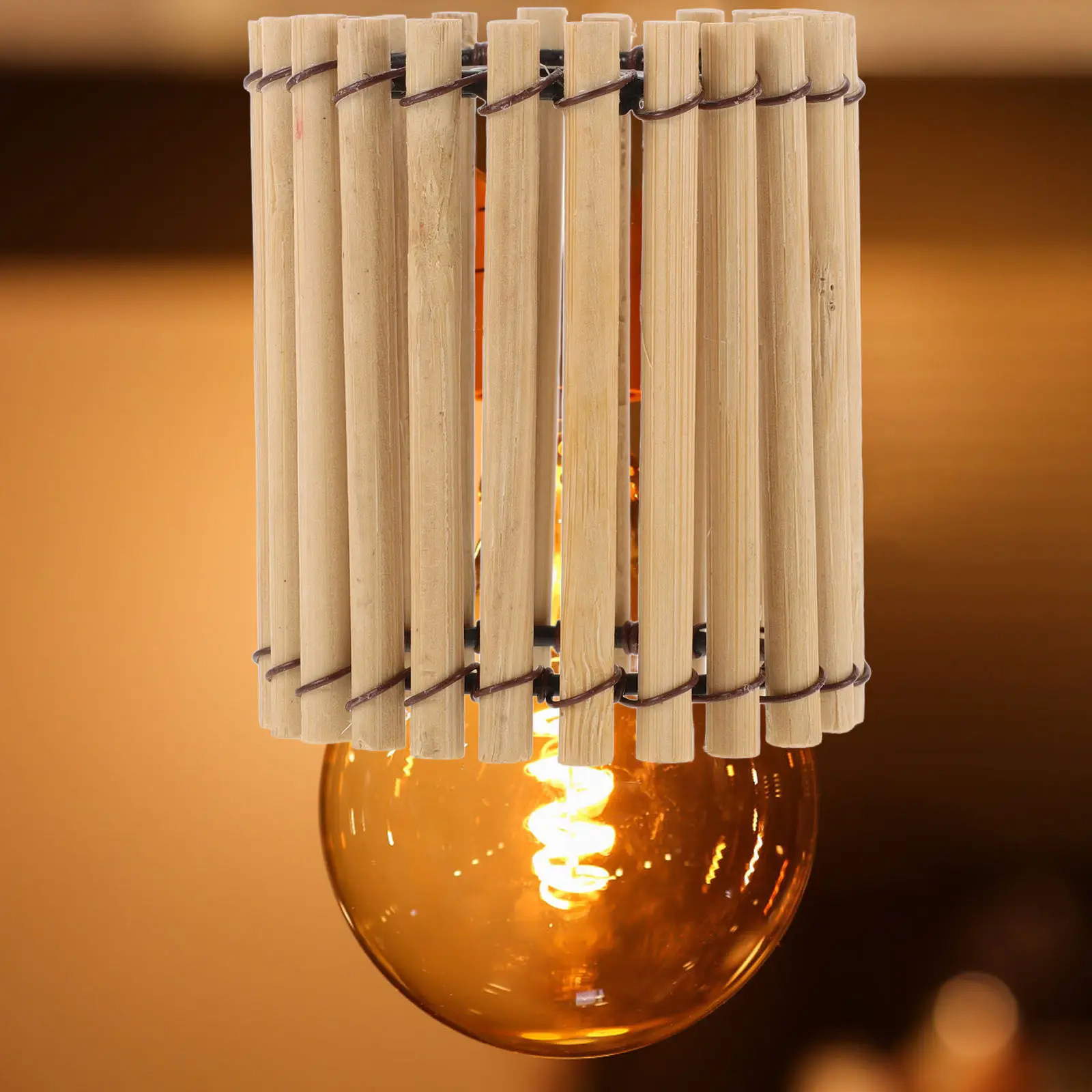 Handcrafted Bamboo Lampshade Intricate Weaving Design Elegant Hanging Lamp Shade for Bedroom Living Room Hotel Indoor Decor
