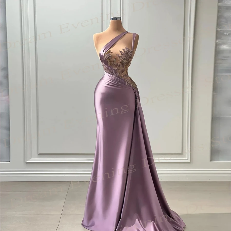 Graziosa sirena viola per le donne bellissimi abiti da sera abiti da ballo pieghettati senza maniche moderni in rilievo Robe De Soiree Femmes