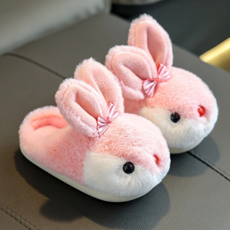 Cute Rabbit Children's Slippers Home Winter Fashion Boys Girls Causal Plush Slippers Soft Furry Hairy Kids House Cotton Shoes