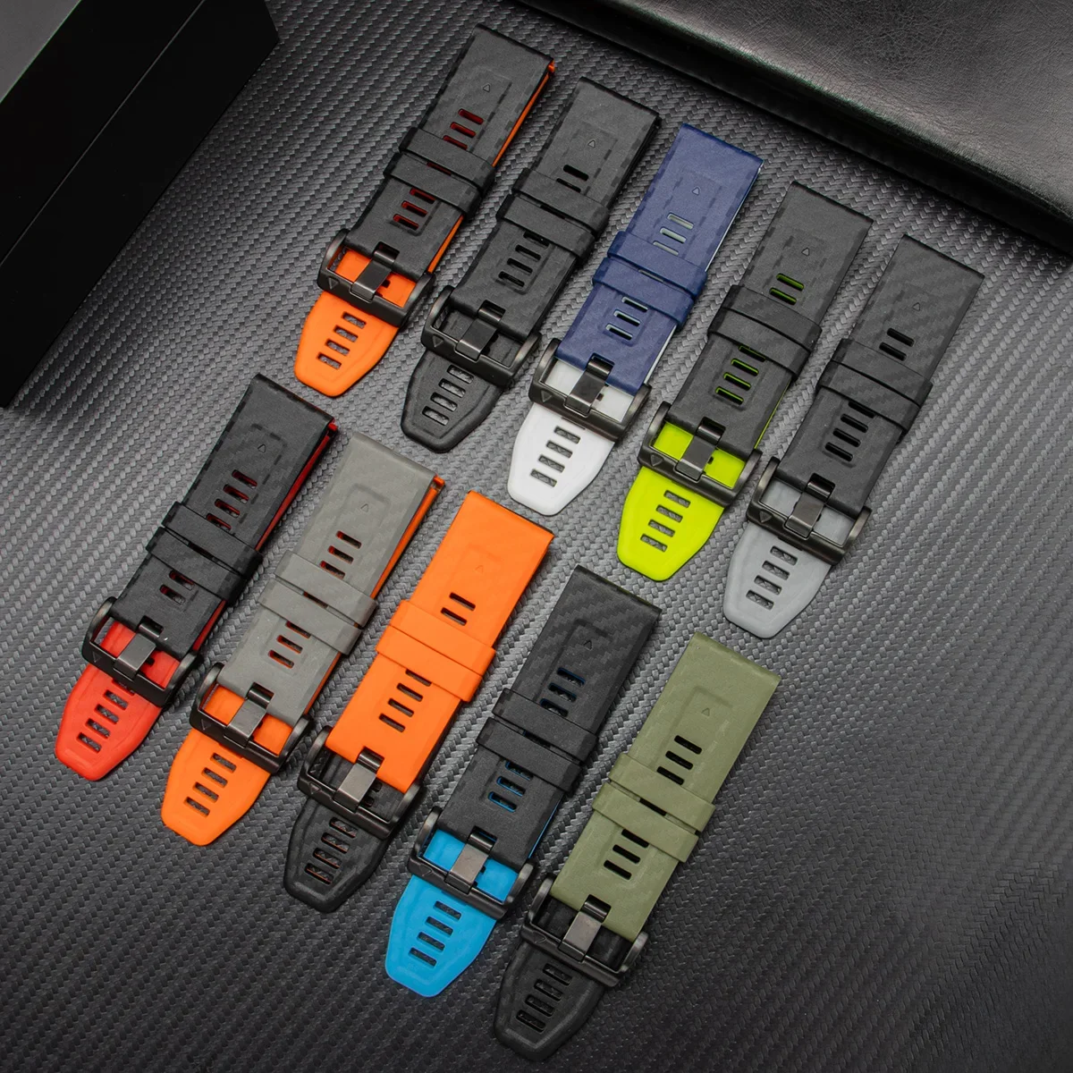 22/26mm Silicone Watch Band Carbon Fiber for Garmin Fenix 8/5X/6X/7x /Tactix7pro Quick Release Loop Strap Replacement for Garmin