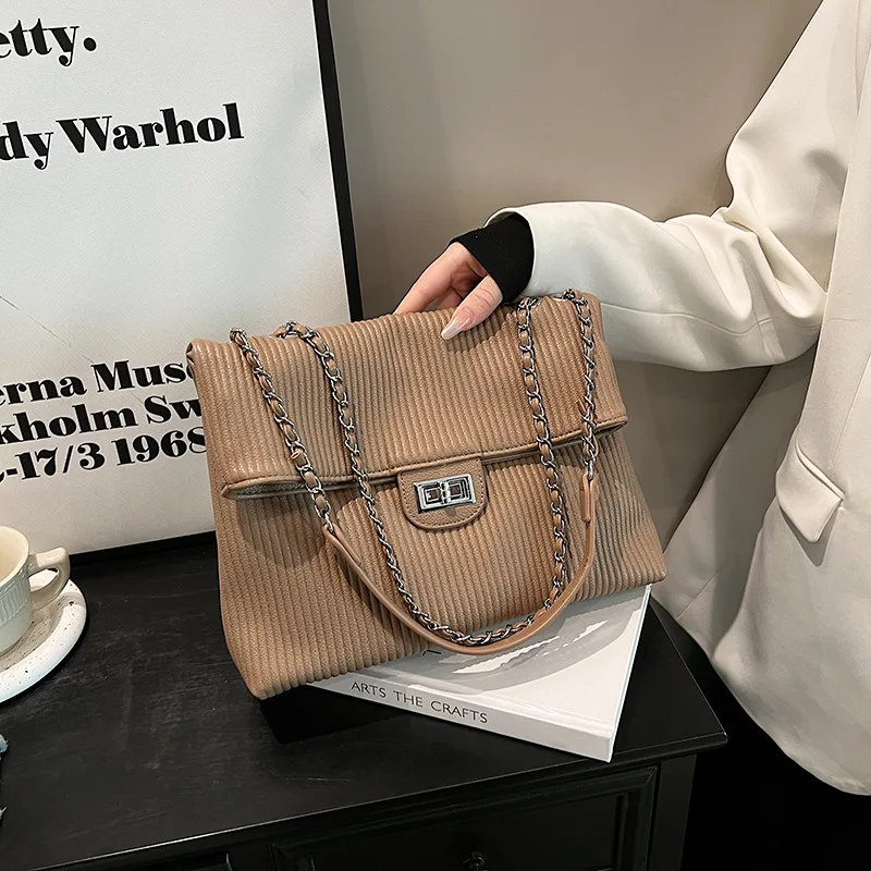 

2025 Vintage Solid Color Tote Bag Women Large Capacity Shoulder Crossbody Purse Early Spring Commuter Bag Niche Elegant Style