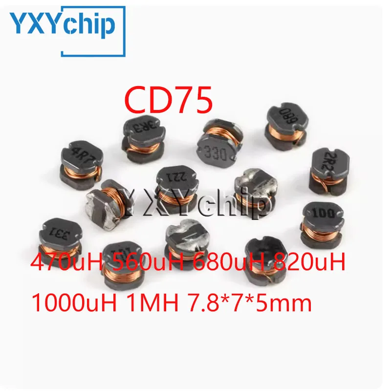 

10pcs Smd Wire Wound Power Inductor Cd75 470uh 560uh 680uh 820uh 1000uh 1mh 7.8*7*5mm High Quality