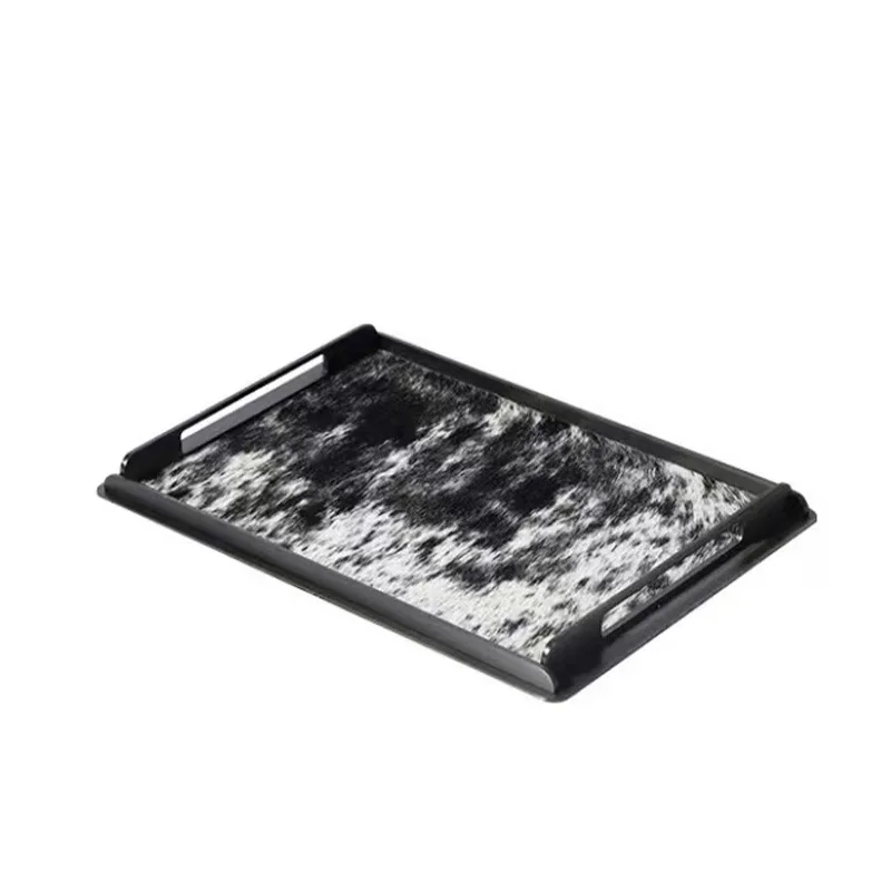 

Simple Luxury Rectangle Metal Leather Horsehair Tray, Storage & Decorative Serving Platter for Coffee Table, Desktop, Home