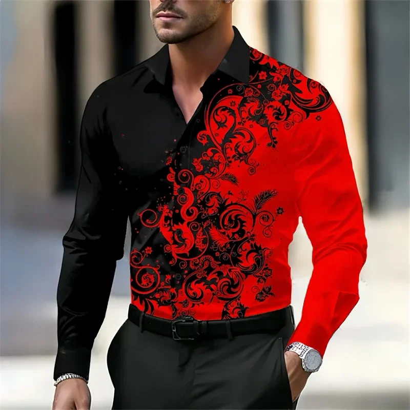 2024 New Long Sleeve Slim Button Men Autumn Fashion Sand Printing Noble Ball Lapel Long Sleeve Shirt Fabric Comfortable PlusSize