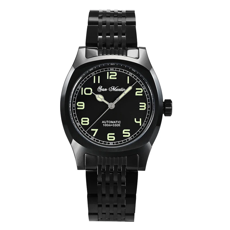 

San Martin Men Automatic Watch Luxury Black Watches Mechanical Wristwatch Sapphire 100M Waterproof C3 Luminous PT5000 SW200