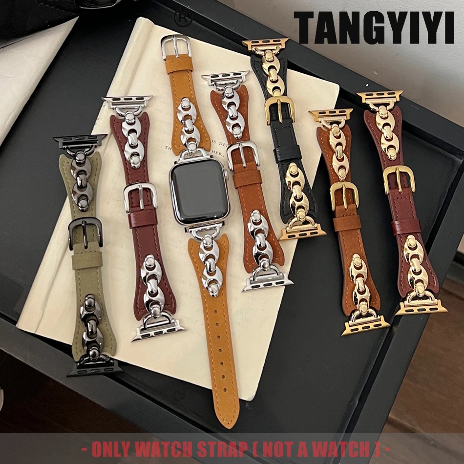 

Luxury D Metal Leather Straps for Apple iWatch Series 10 9 8 7 6 SE 5 4 3 Ultra 2 Band 38 40 41 42 44 45 46 49mm Woman Bracelets