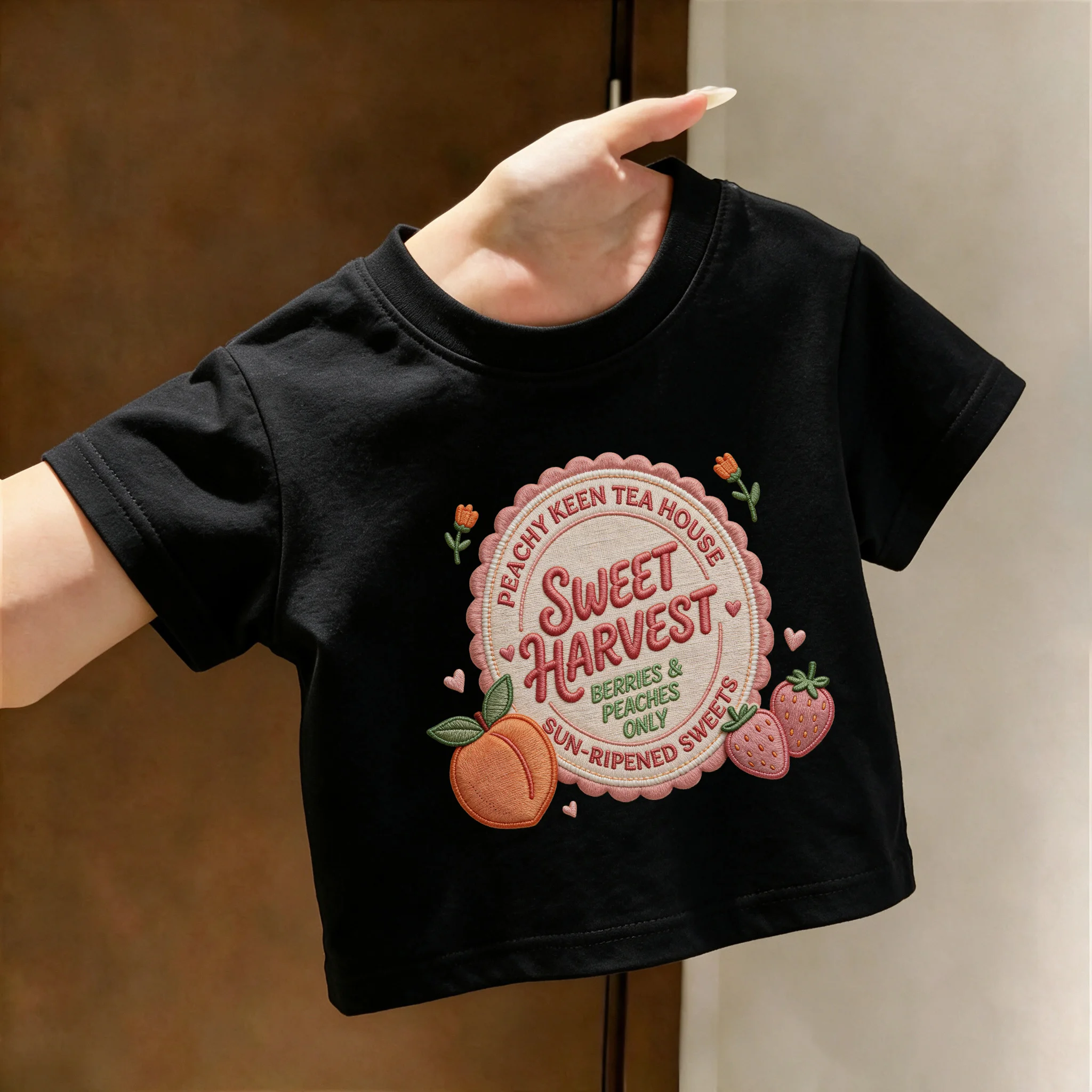 Summer Kids Cotton T-Shirt Peachy Keen Tea House Sweet Harvest Berries Peaches Graphic Casual Tee