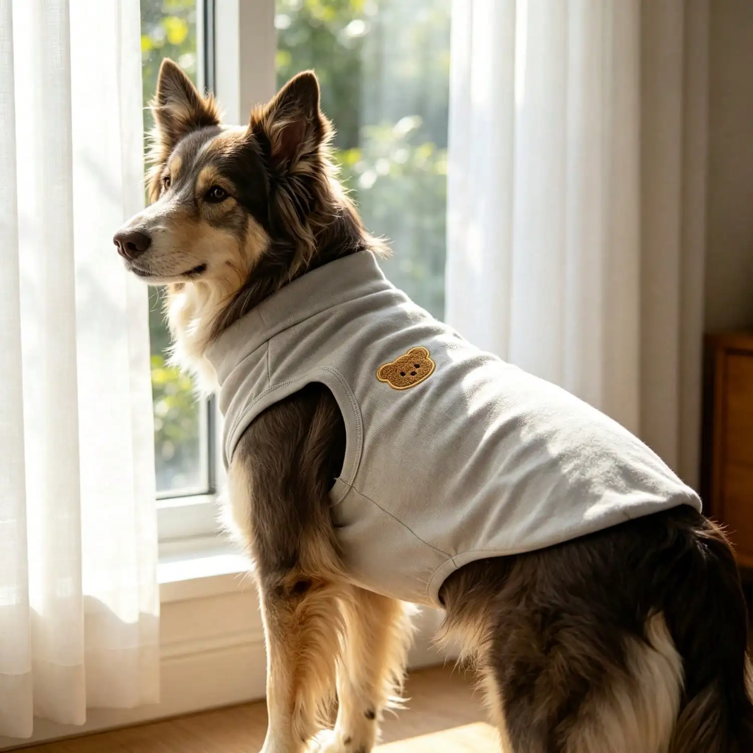 Ärmelloses Rollkragen-Hundeweste für große Hunde, weiche Strickkleidung für Haustiere mit niedlichem Bären-Applikationsaufnäher, warmes Hausoutfit – Detail 28