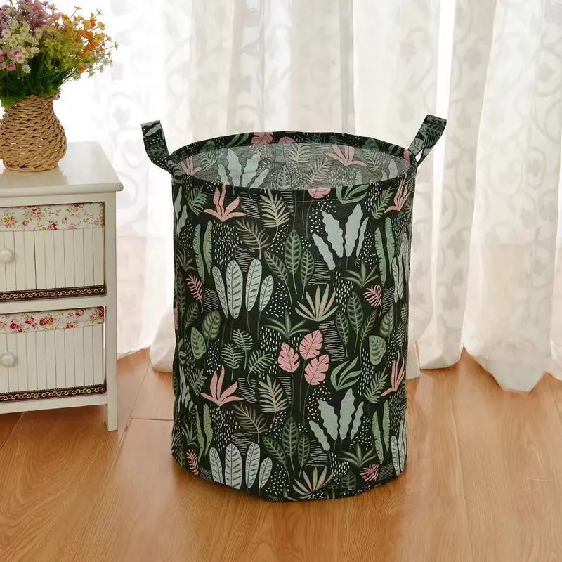 Laundry Basket Foldable Round Storage Bag Cotton Linen Organizer Bucket Waterproof Laundry Toy Storage Bag Dirty Clothes Basket