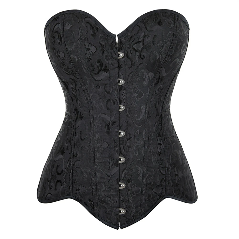 Gothique Femme Corset Long Torso Sexy Clothing Jacquard  Plastic Boned Bustier Steampunk Gorset Bustier