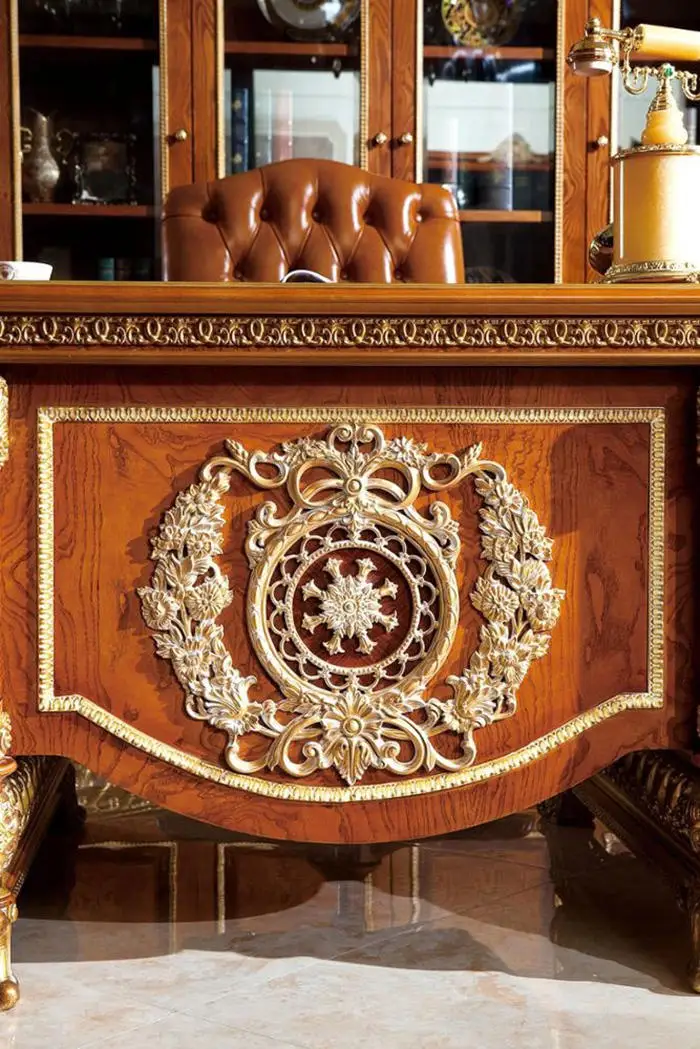 # Luxury Home Office Solid Wood European Royal Style Study Room Furniture Set