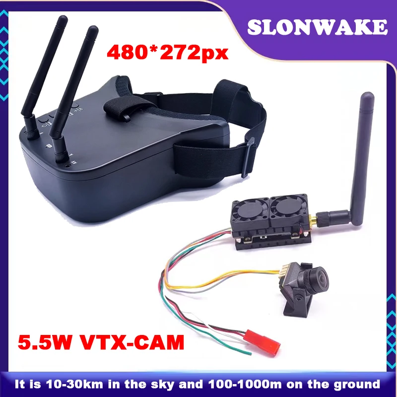 Готовые к использованию 5.8G 48CH FPV VR Goggles Monitor 480p с передатчиком VTX 5,5 Вт + 2,1 мм CMOS 1500TVL FPV камера для радиоуправляемой игры