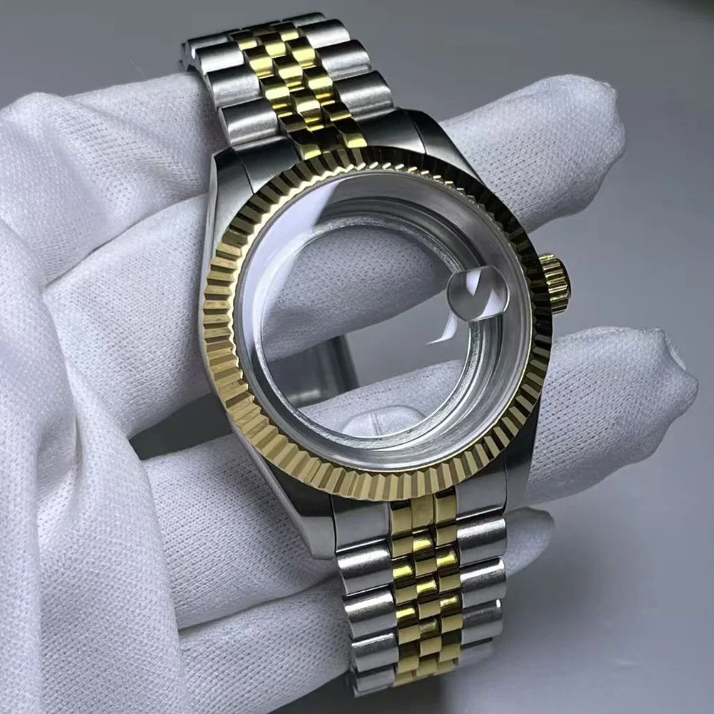 36mm/39mm Interlaced Gold NH35 Watch Case Waterproof Stainless Steel Bracelet with Calendar Window Watch Accessory