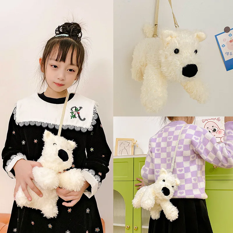 Women Cartoon new small dog shoulder bag girl plush cute puppy bag gift