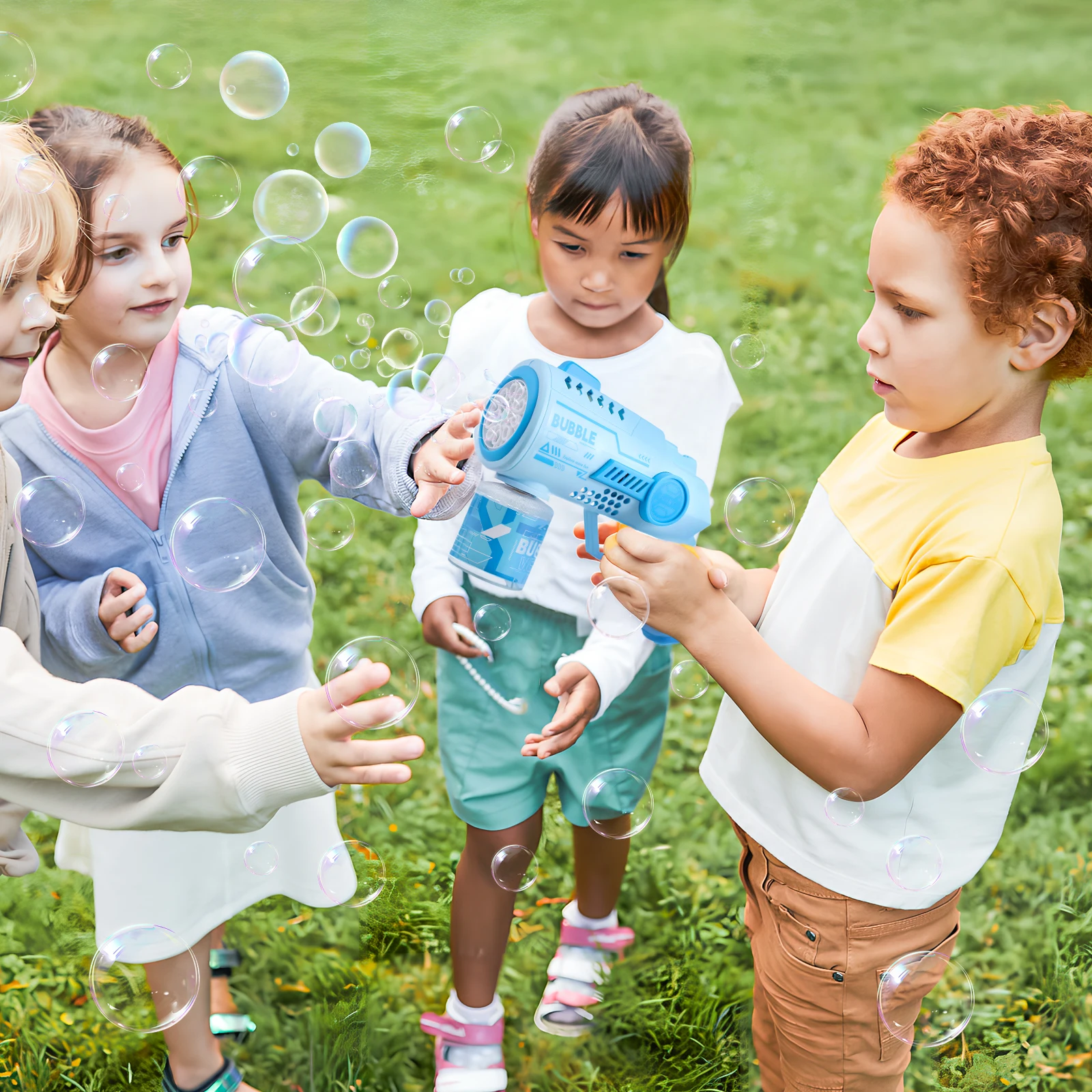 Máquina automática de burbujas para niños y adultos, forma cuadrada, diseño atractivo, portátil, ligero, cumpleaños, bodas