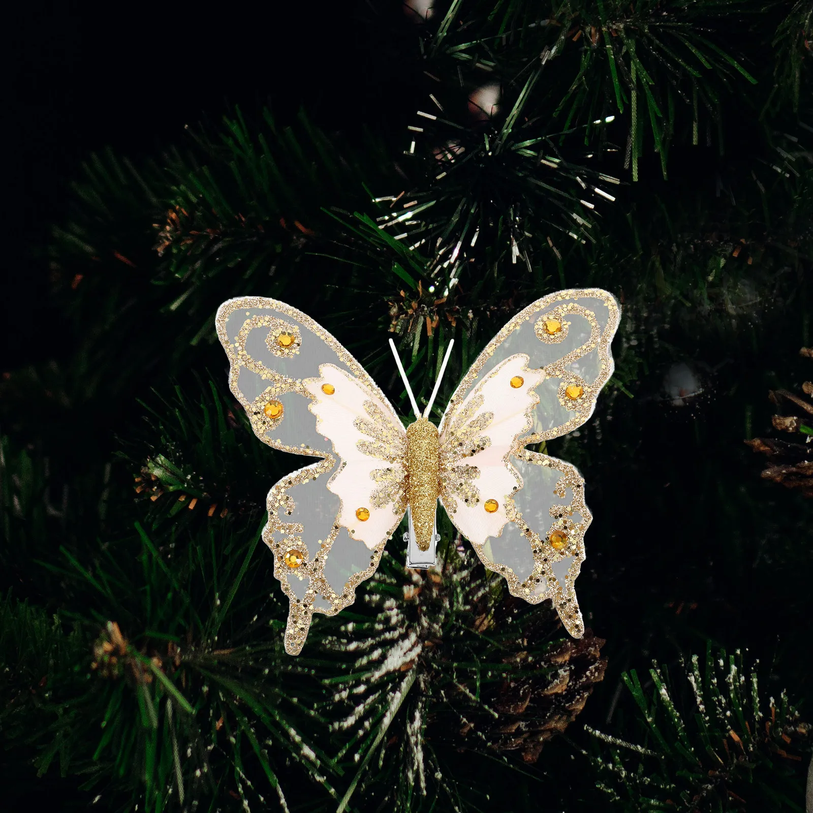 

3Pcs Simulation Butterfly for Xmas Tree Glittered 3D Monarch Decorations for Wedding Wreath Craft Butterfly Flower Bouquet DIY