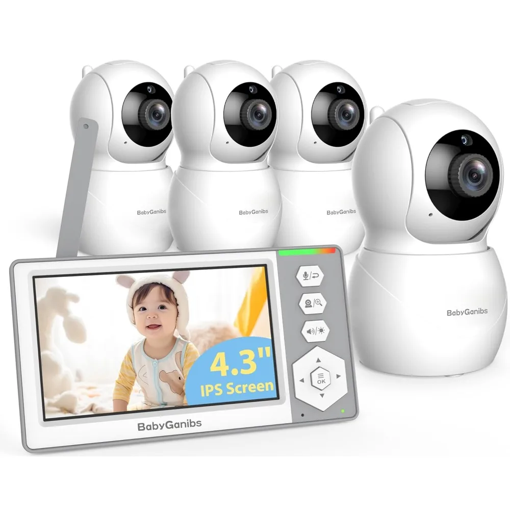 Baby Monitor with 4 Cameras Standby for 23-Hour Battery, Remote Control 4.3'' IPS Video Baby Monitor No WiFi Up to 1000ft Range,