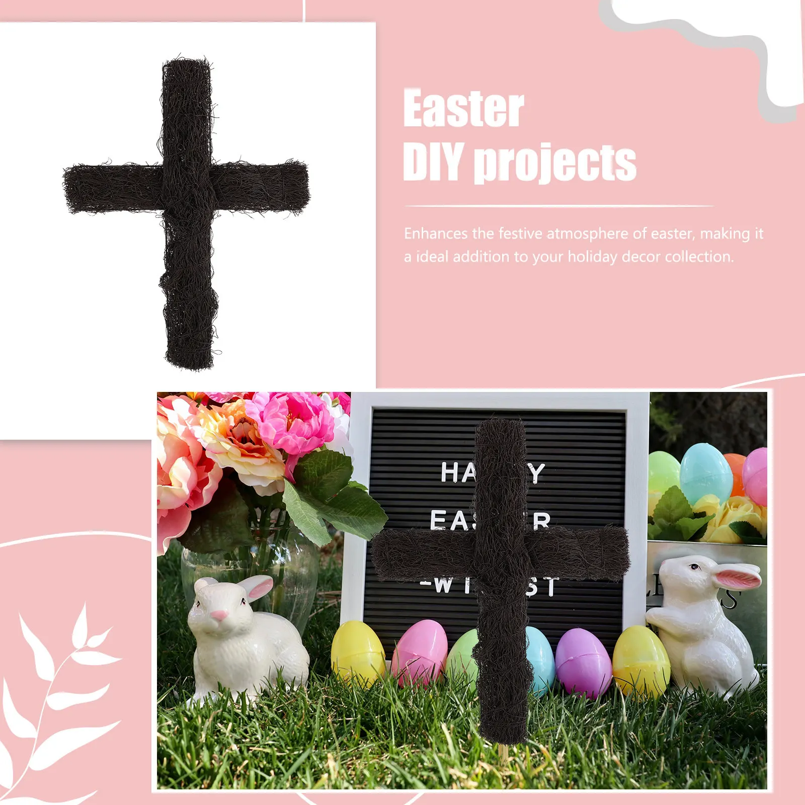 

3Pcs Easter Rattan Cross Garden Outdoor Stake Woven Decoration Natural Rustic Material Easter Party Ornament Cross
