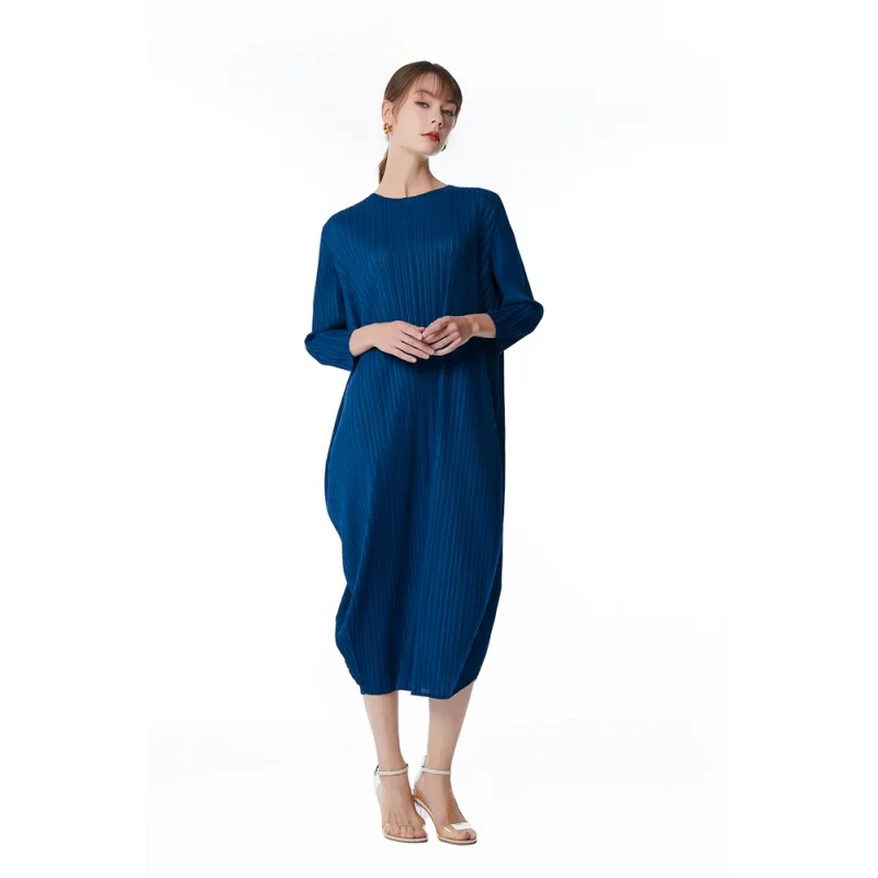 

Miyake Pleated Temperament Commuter Dresses 2023 New Summer Loose Large Size Irregular Seven Sleeve Women's Long Dresses