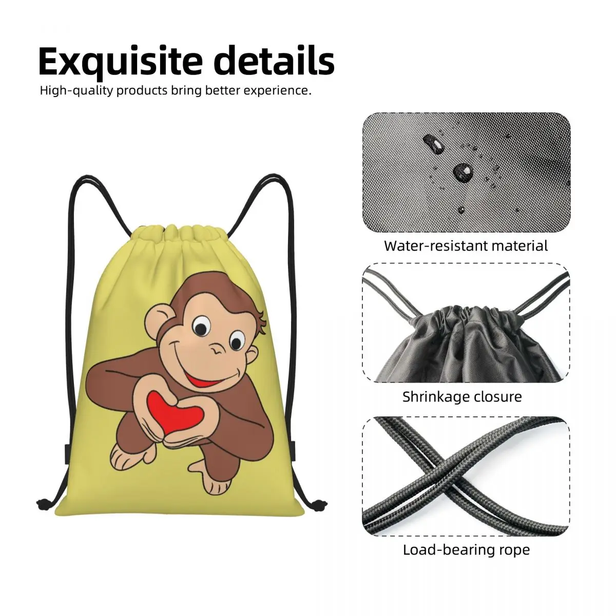 Custom Curious George Cartoon Is All Heart Drawstring Bag Men Women Lightweight Sports Gym Storage Backpack