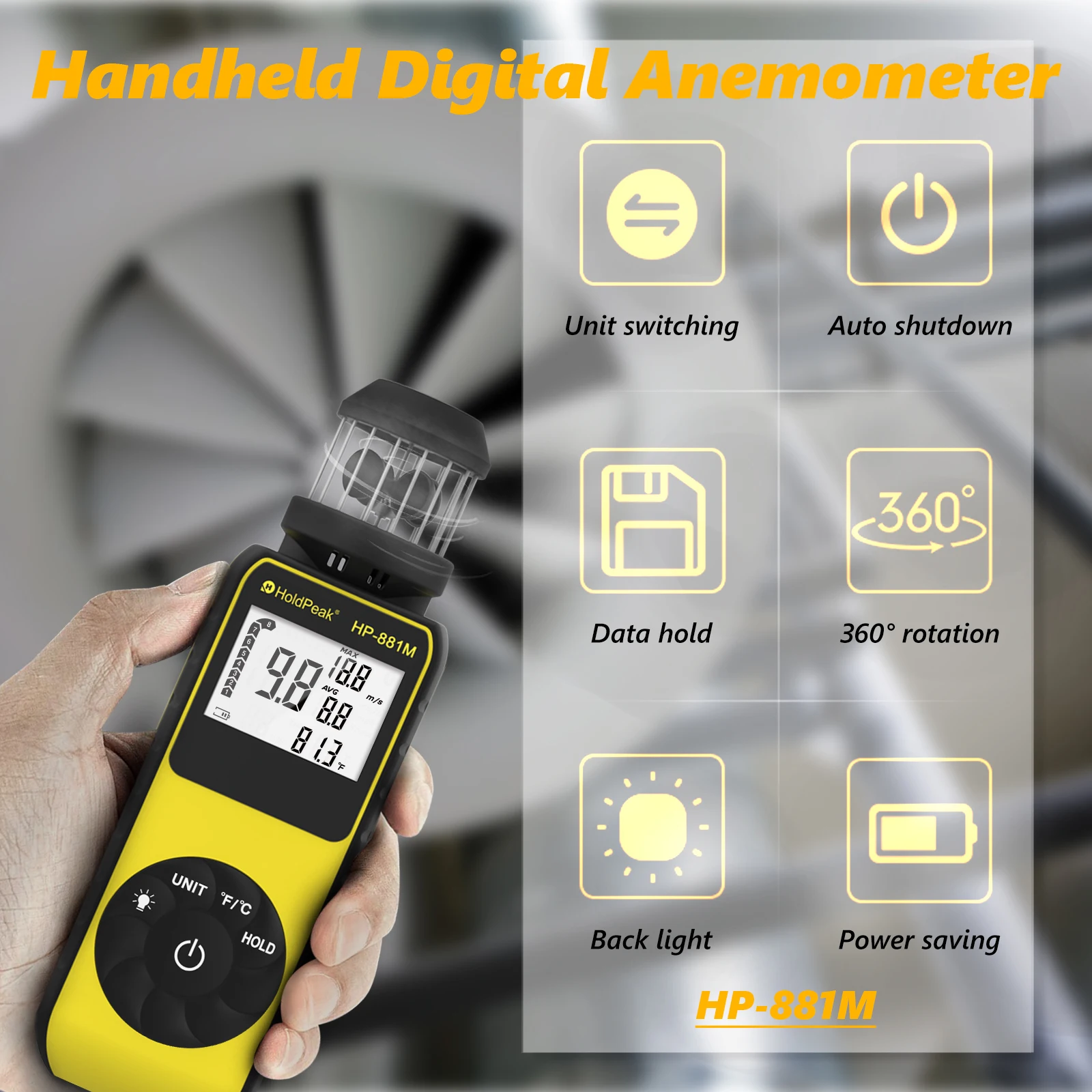 HoldPeak HP-881M Digital Anemometer With Multi-Unit Display And Beaufort Wind Scale – Portable Wind Speed Meter Measurement Tool