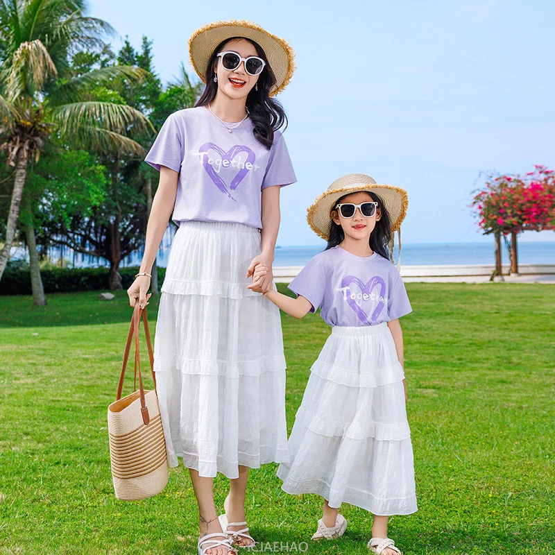 Family Matching Outfits Mom Daughter Father Son T-Shirt Shorts Set Vacation Girl Kid Clothes Summer Children Beach Dress Costume