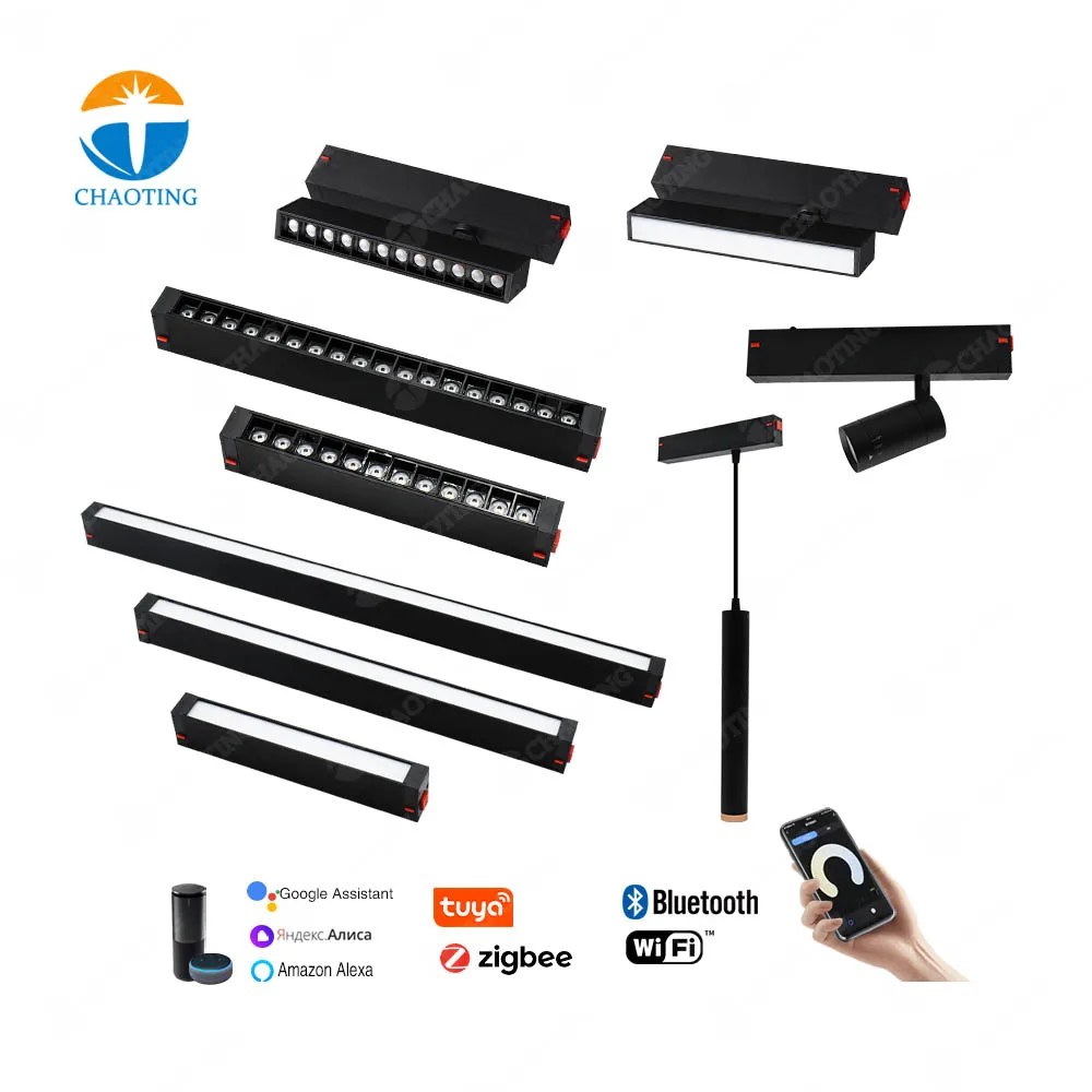25MM Smart Wifi Tuya Linear Flood Spot Lamp Surface Pendants Recessed Black White Rail System LED Dimmable Magnetic Track Lights