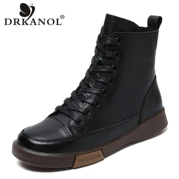 DRKANOL 여성용 천연 가죽 짧은 부츠, 라운드 토, 수제 레트로 스트리트 스타일, 따뜻한 플랫 앵클 부츠, 겨울 Best5 DRKANOL 여성용 천연 가죽 짧은 부츠, 라운드 토, 수제 레트로 스트리트 스타일, 따뜻한 플랫 앵클 부츠, 겨울 Best5