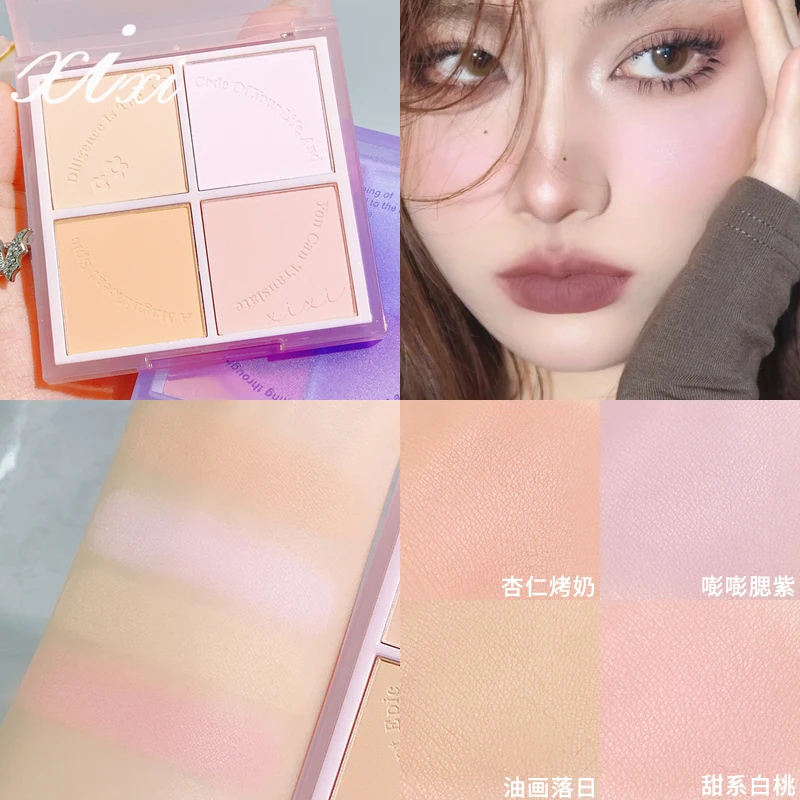 Sunset 4-Color Blusher Palette Soft Matte Blush Long-lasting Waterproof Smooth Contour Powder Natural Cheek Makeup Peach Blusher