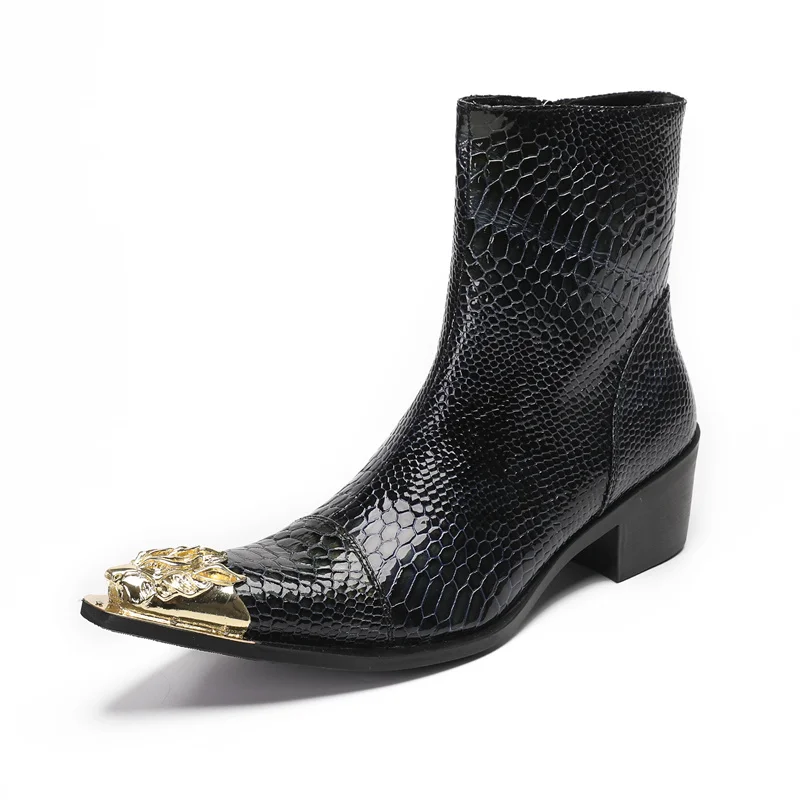 BOARD Fashion Brand Design Black Snake Skin Long Boots for Man Heels for Cowboy Boots Dress Wedding Shoes Man