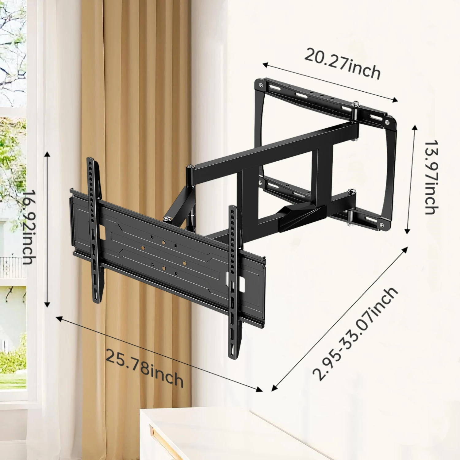 Full Motion TV Wall Mount for 32-75 inch TVs, Corner Articulating TV Mount Bracket with 33inch Long Arm Extension, Swivel, Tilt