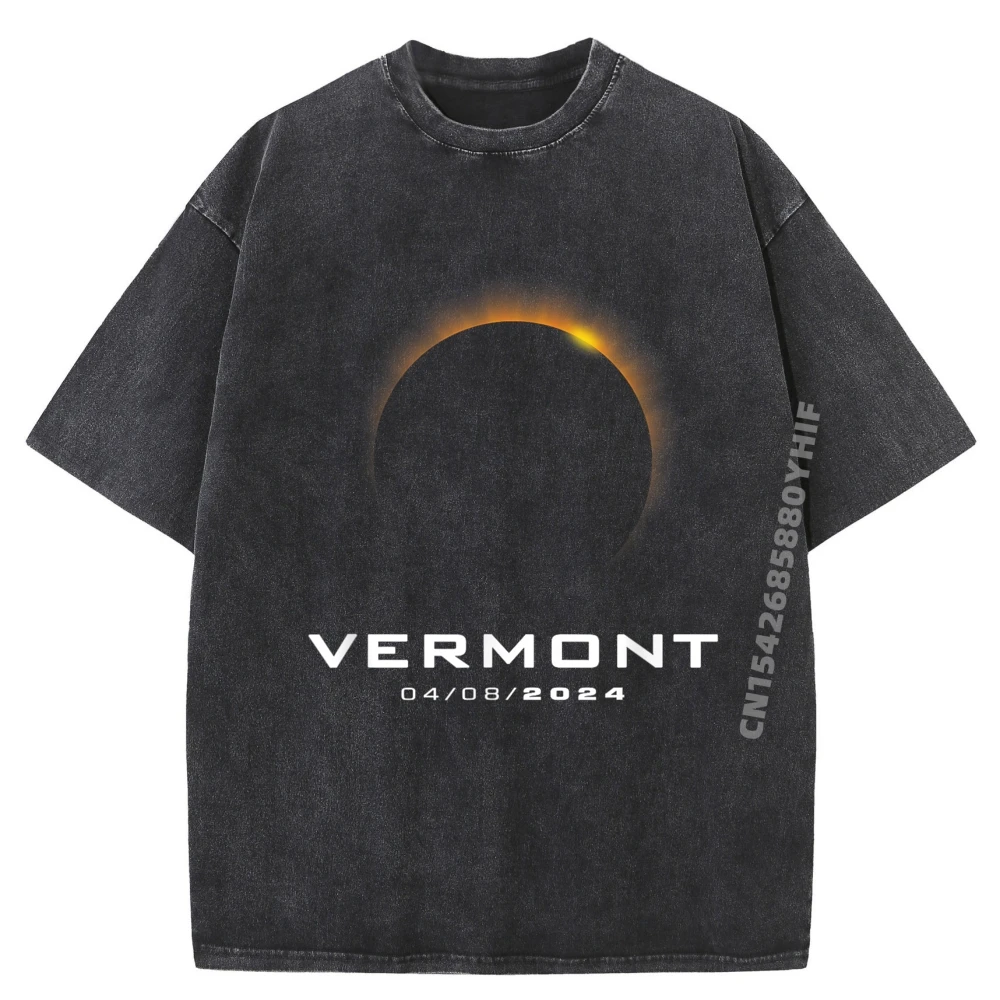 

Мужская футболка с рисунком Total Solar Eclipse 2025 Vermont, винтажная стираная одежда, мужская классическая футболка с принтом